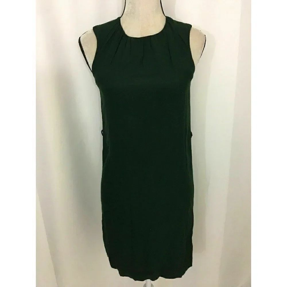Zara Womens Solid Forest Green Scoop Neck Tank Mini Dress Viscose Xs